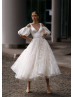 Open Shoulder Satin Tulle Short Wedding Dress